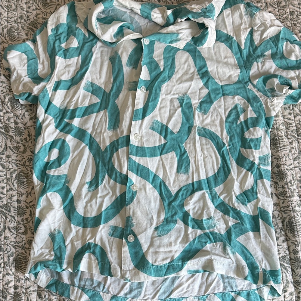 Original Use Teal and White Casual Short-Sleeve Button-Down Shirt